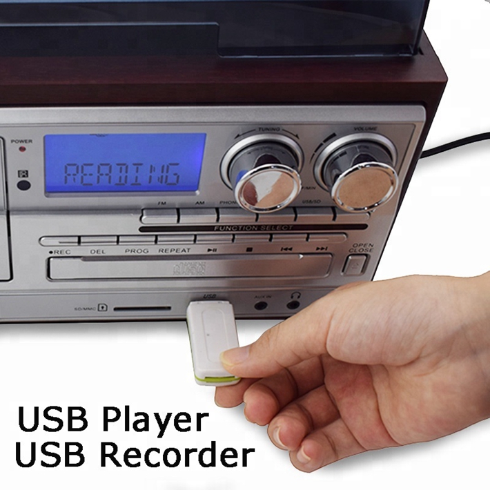 Multifunction 7-in-1 Turntable player AM/FM Radio CD Player USB