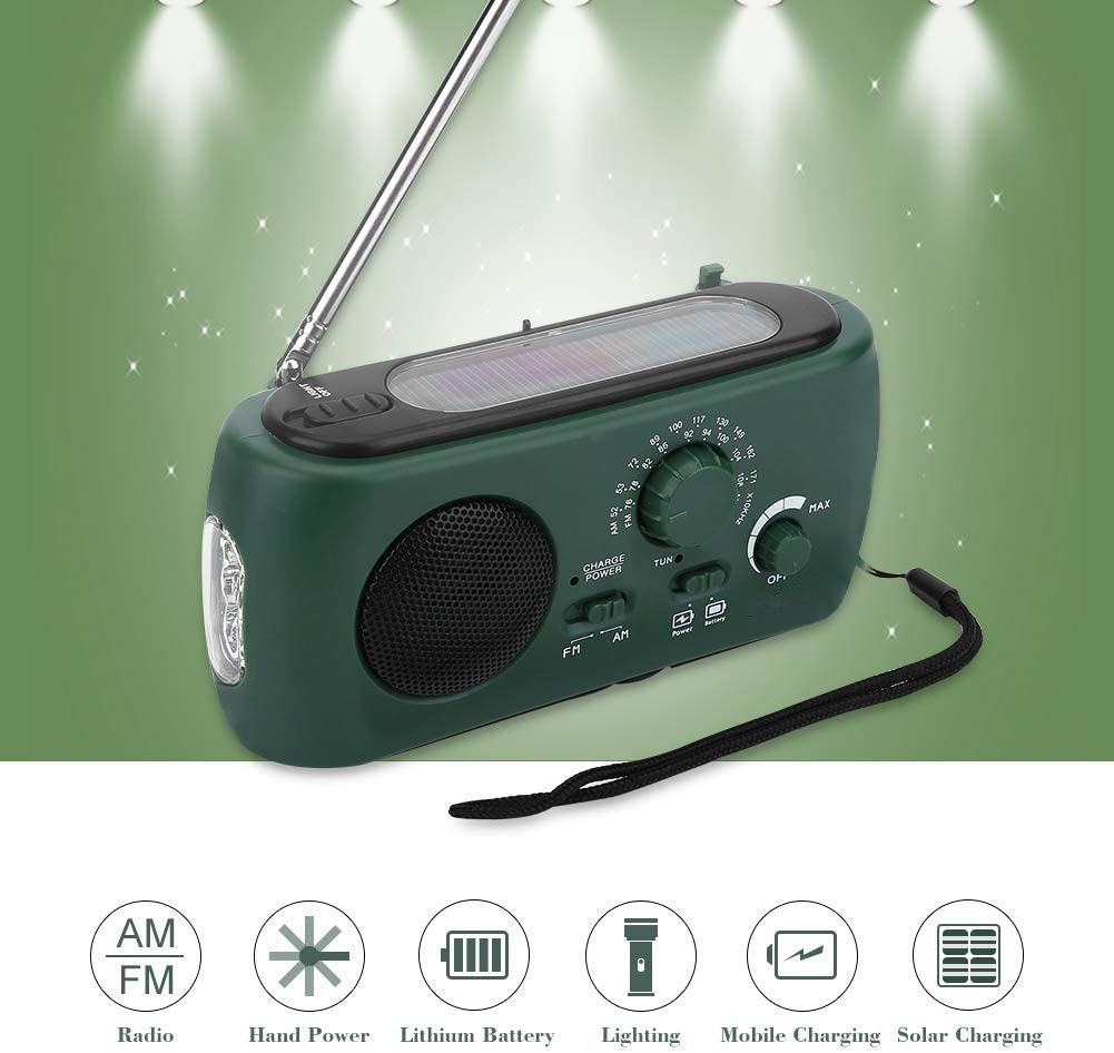 Solar radio, solar crank radio, FM radio, Mini USB radio.